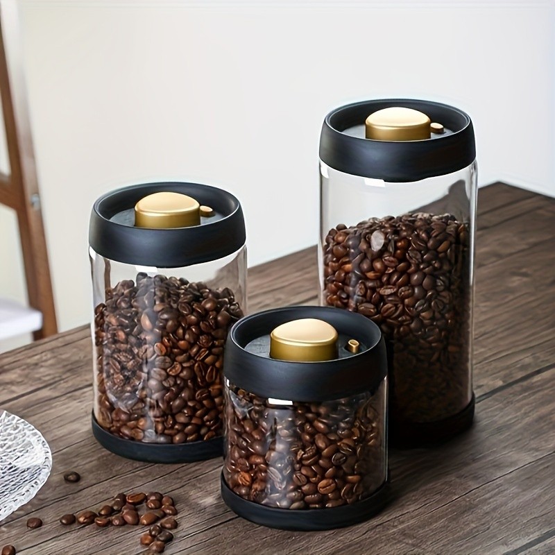 YUHUPHYLLIC Vacuum-Sealed Glass Storage Container Moisture-Proof Pressure Pump Storage Jar for Coffee Beans, Tea & Nuts
