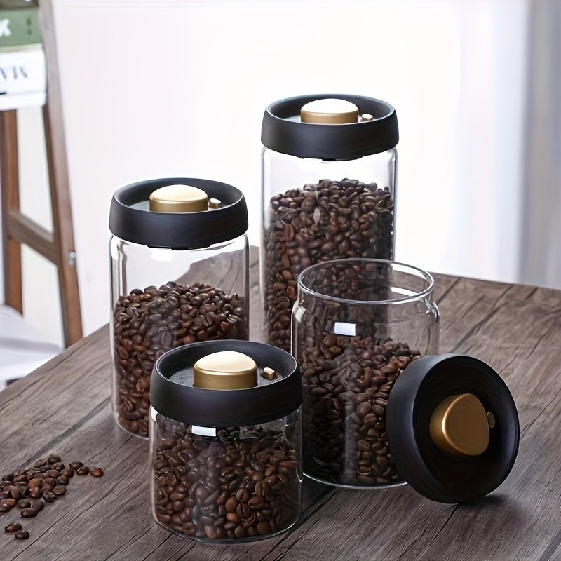 YUHUPHYLLIC Vacuum-Sealed Glass Storage Container Moisture-Proof Pressure Pump Storage Jar for Coffee Beans, Tea & Nuts