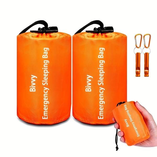 2/4 Pack Orange Portable Warm Sleeping Bags with Whistle & Climbing Loop  Survival Gear for Camping & Hiking
