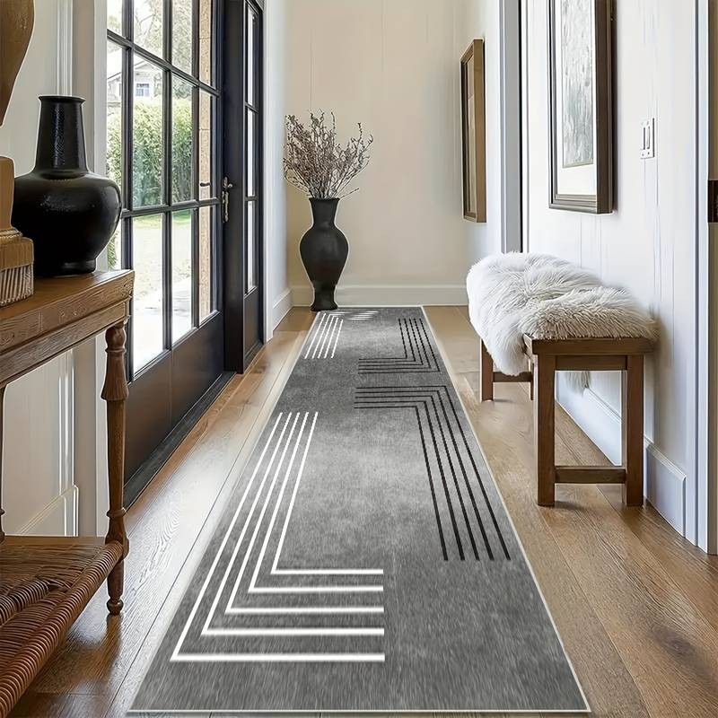 Modern Geometric Rug  Non-Slip Backing, Stylish Design for Hallways, Bedrooms, Kitchens & Bathrooms