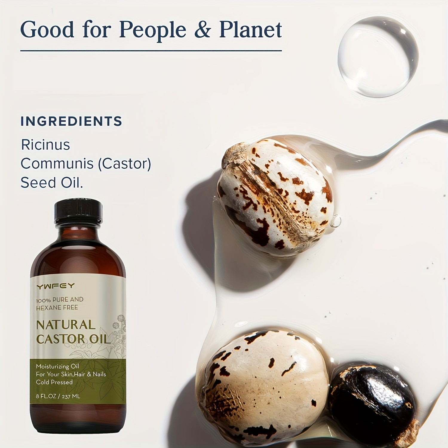 237ml Castor Oil  Cold Pressed, Rich Hydration for Hair, Skin, Lashes & Brows