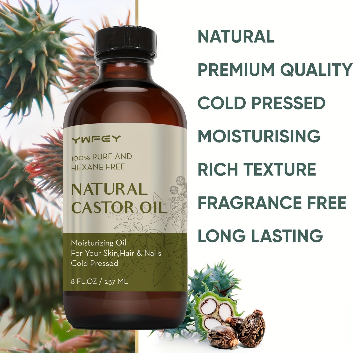 237ml Castor Oil  Cold Pressed, Rich Hydration for Hair, Skin, Lashes & Brows