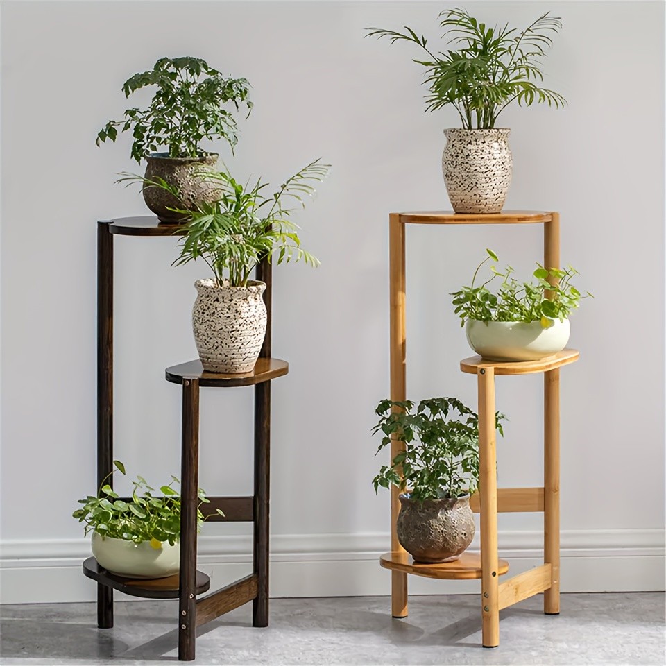 wisfor 3-Tier Bamboo Corner Plant Stand Space-Saving and Stylish Solution for Indoor and Outdoor Use