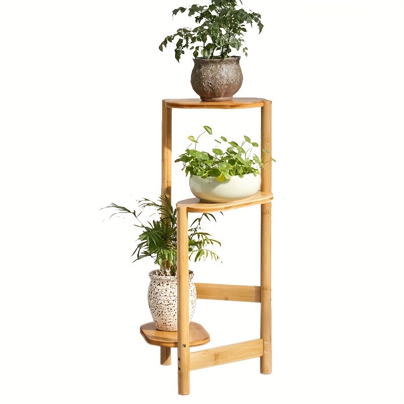 wisfor 3-Tier Bamboo Corner Plant Stand Space-Saving and Stylish Solution for Indoor and Outdoor Use