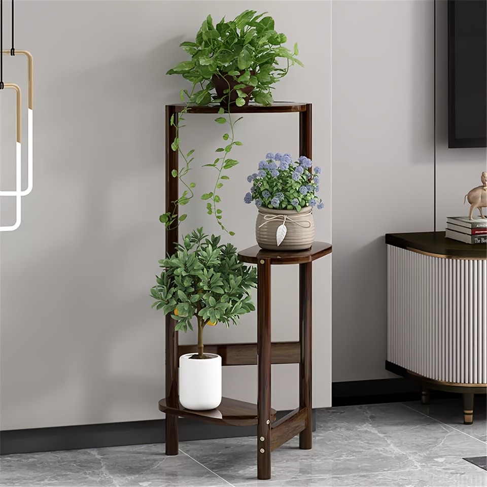 wisfor 3-Tier Bamboo Corner Plant Stand Space-Saving and Stylish Solution for Indoor and Outdoor Use