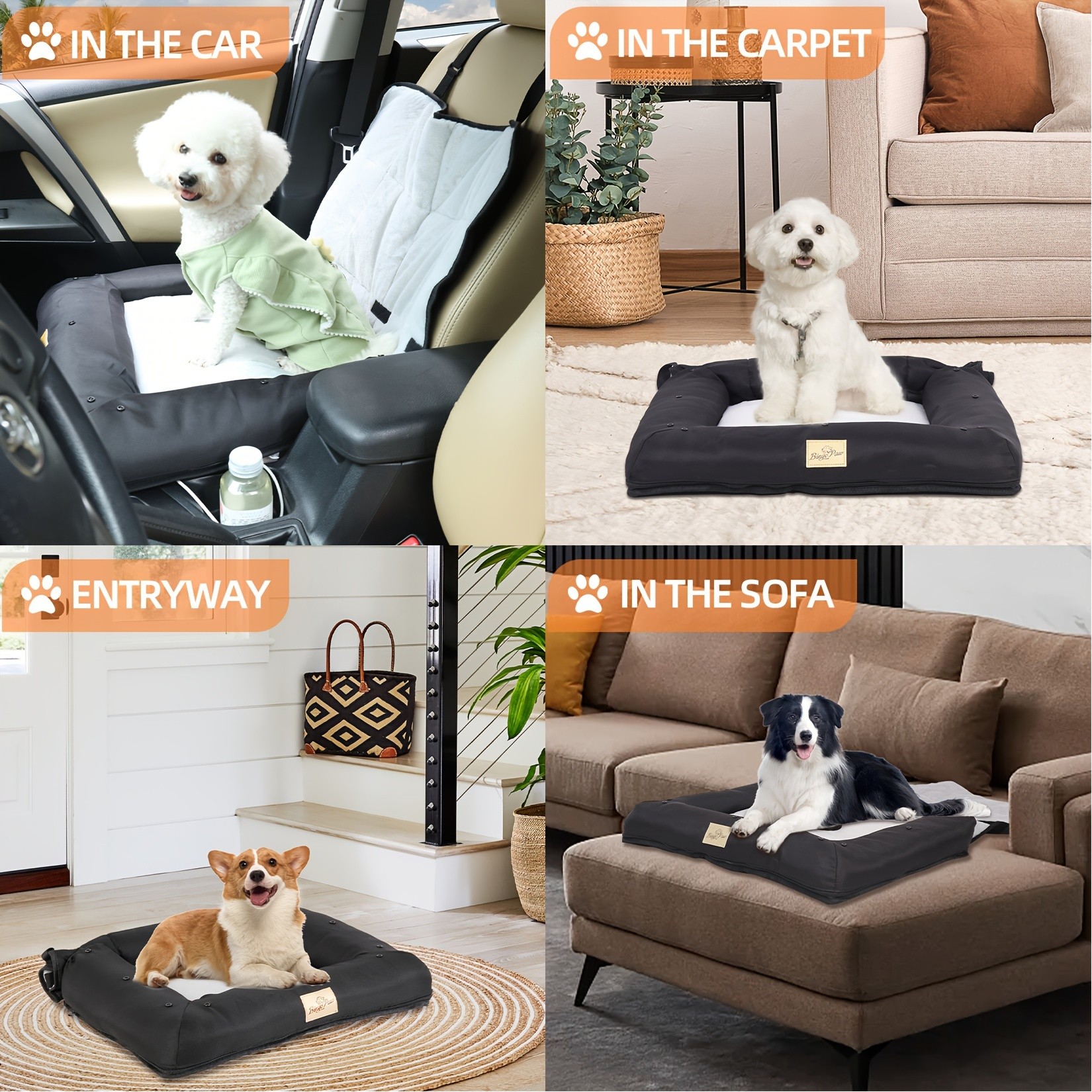 wisfor Memory Foam Dog Car Seat  Multi-Function Travel Seat with Safety Belt and Waterproof Cover for Pets