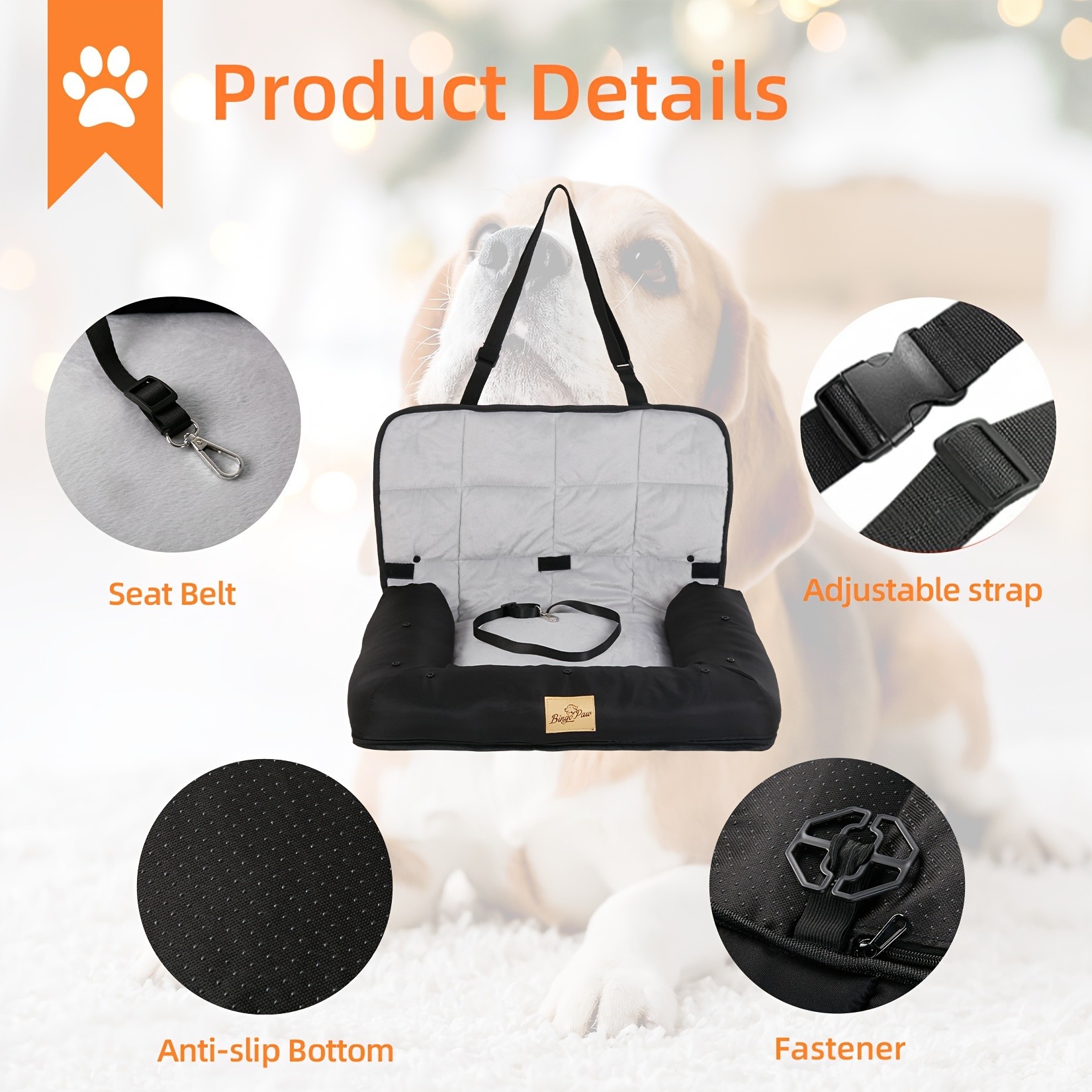 wisfor Memory Foam Dog Car Seat  Multi-Function Travel Seat with Safety Belt and Waterproof Cover for Pets
