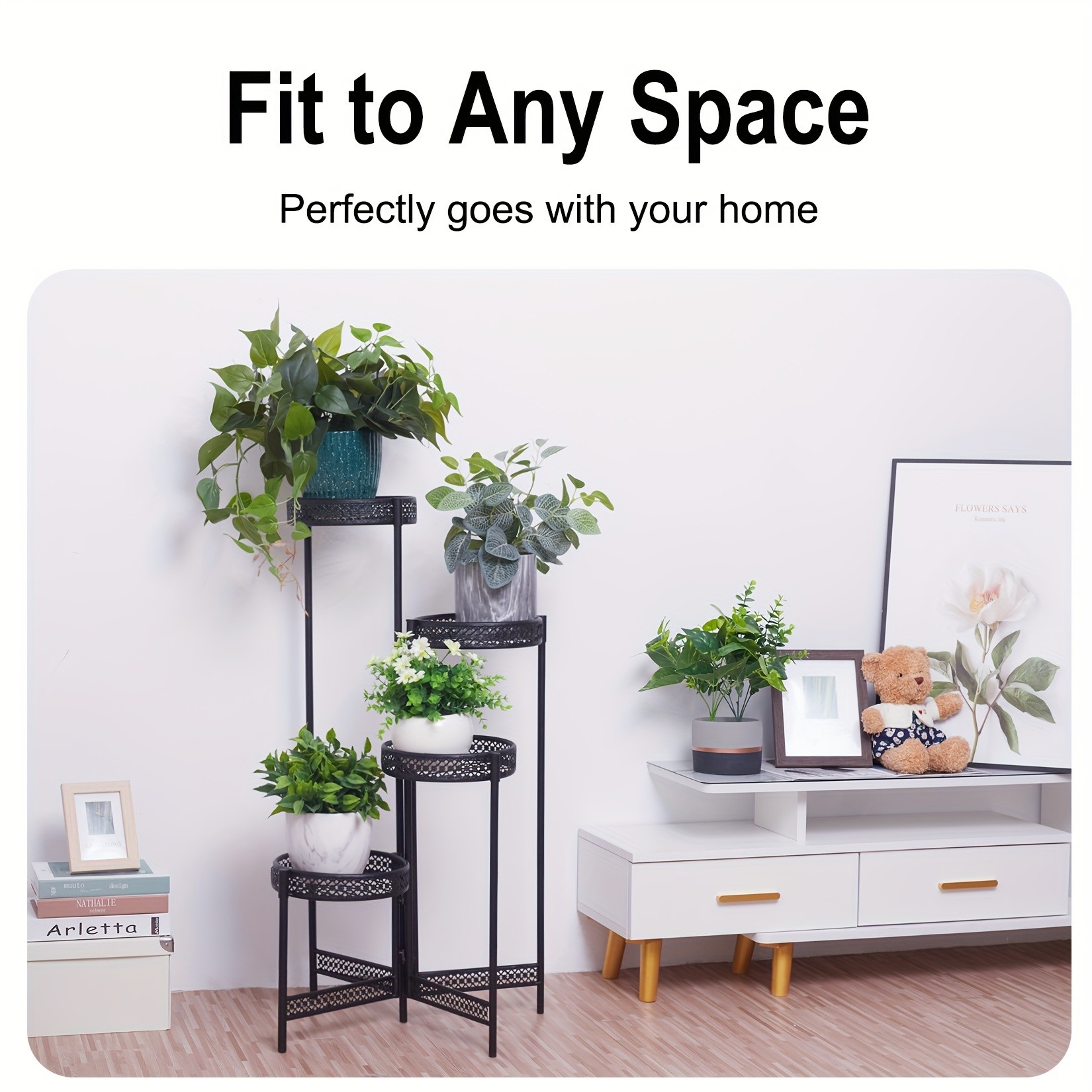 wisfor 4-Tier Folding Metal Planter Pots Holder  Elegant and Durable Storage for Indoor and Outdoor Plants