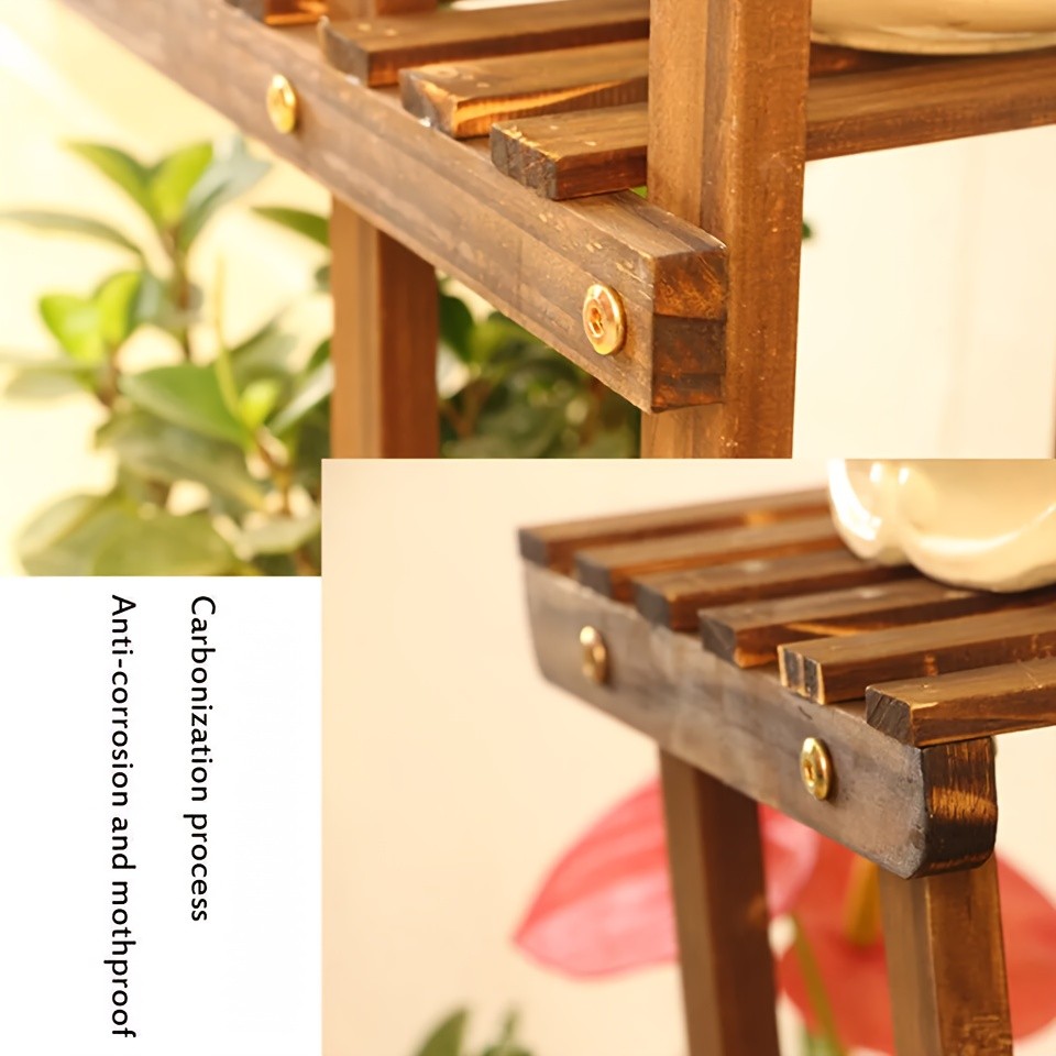 wisfor Sturdy 6-Tier Pine Wood Planter Stand  Elegant and Practical Flower Display Rack for Indoor and Outdoor Use