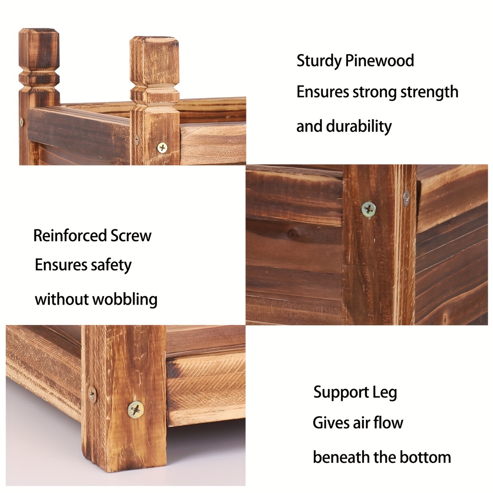 wisfor Sturdy Pine Wood Planter Box for Garden  Rustic Striped Design for Your Plants