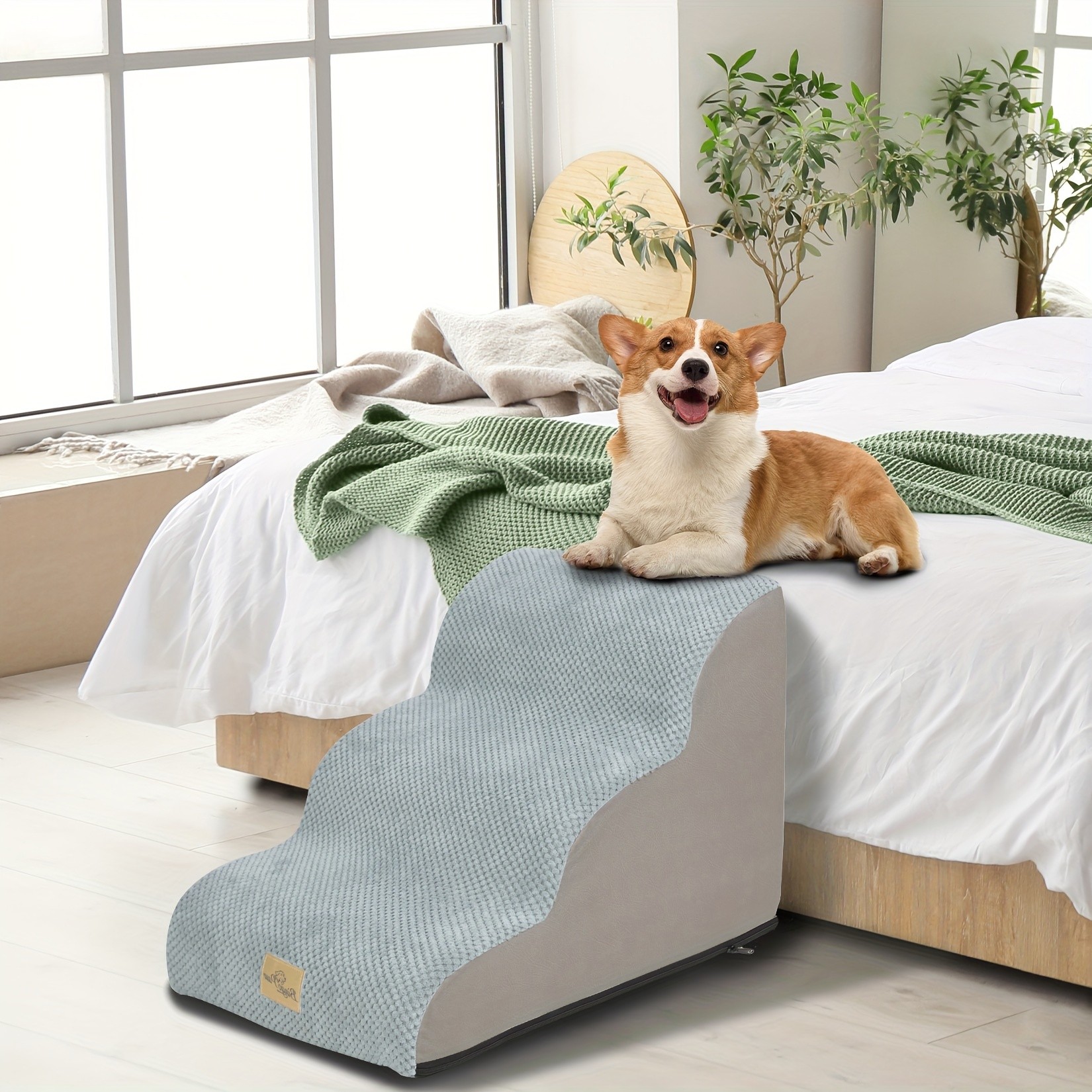 wisfor 30D High Density Foam Dog Stairs Curved Ramp for Small Dogs & Cats