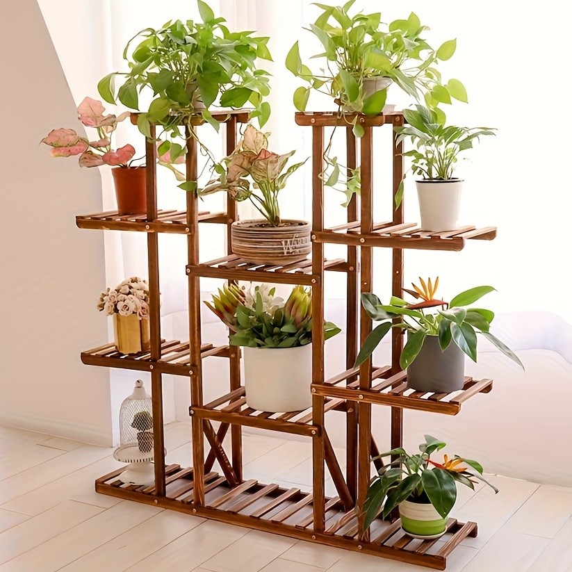 wisfor 11-Tier Wooden Plant Stand  Elegant Display Rack for Your Garden & Home