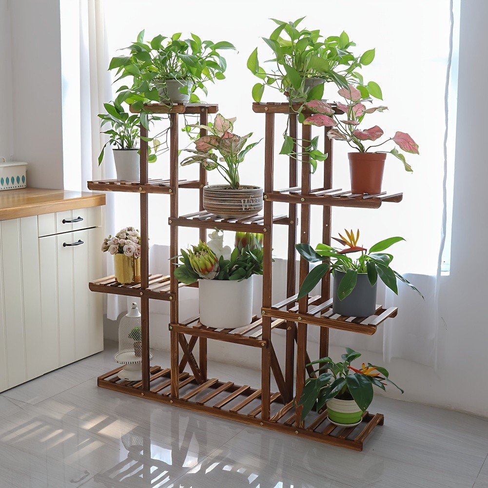 wisfor 11-Tier Wooden Plant Stand  Elegant Display Rack for Your Garden & Home
