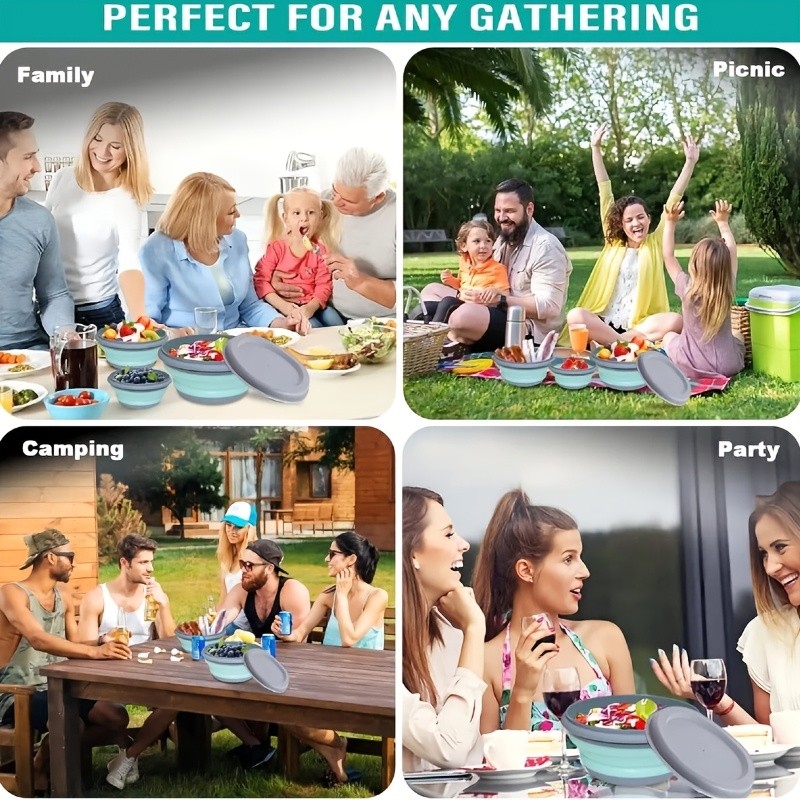 FARIDABIO Silicone Folding Bowls with Lid  Portable and Expandable Food Storage for Outdoor Adventures