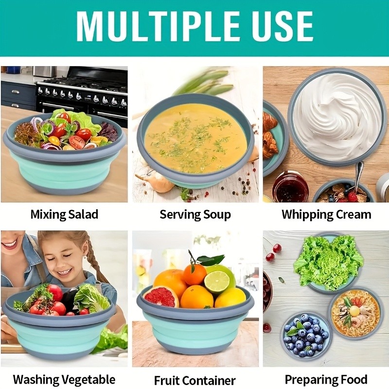 FARIDABIO Silicone Folding Bowls with Lid  Portable and Expandable Food Storage for Outdoor Adventures