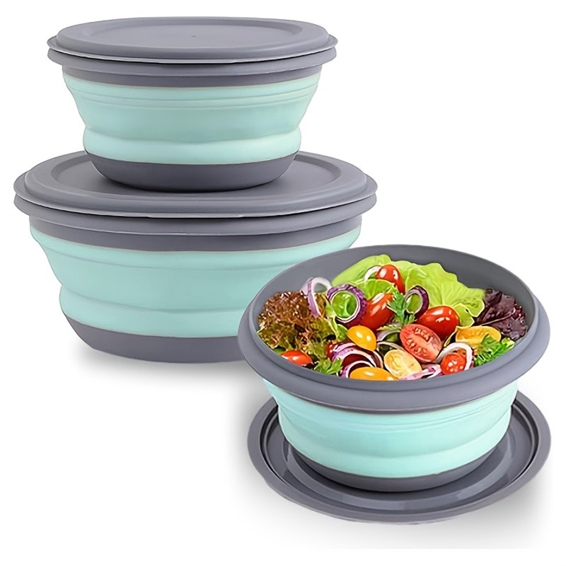 FARIDABIO Silicone Folding Bowls with Lid  Portable and Expandable Food Storage for Outdoor Adventures