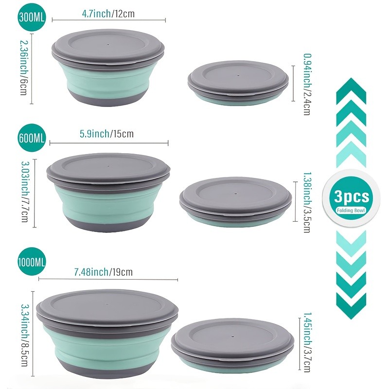 FARIDABIO Silicone Folding Bowls with Lid  Portable and Expandable Food Storage for Outdoor Adventures