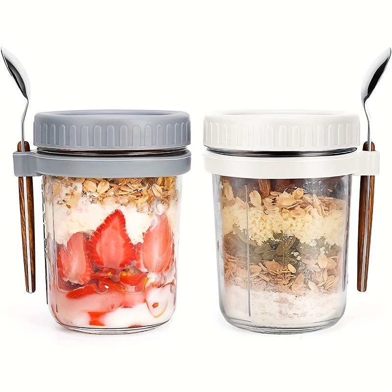 FARIDABIO 12oz Overnight Oat Cup  Portable Glass Container with Lid and Spoon for On-the-Go Breakfast