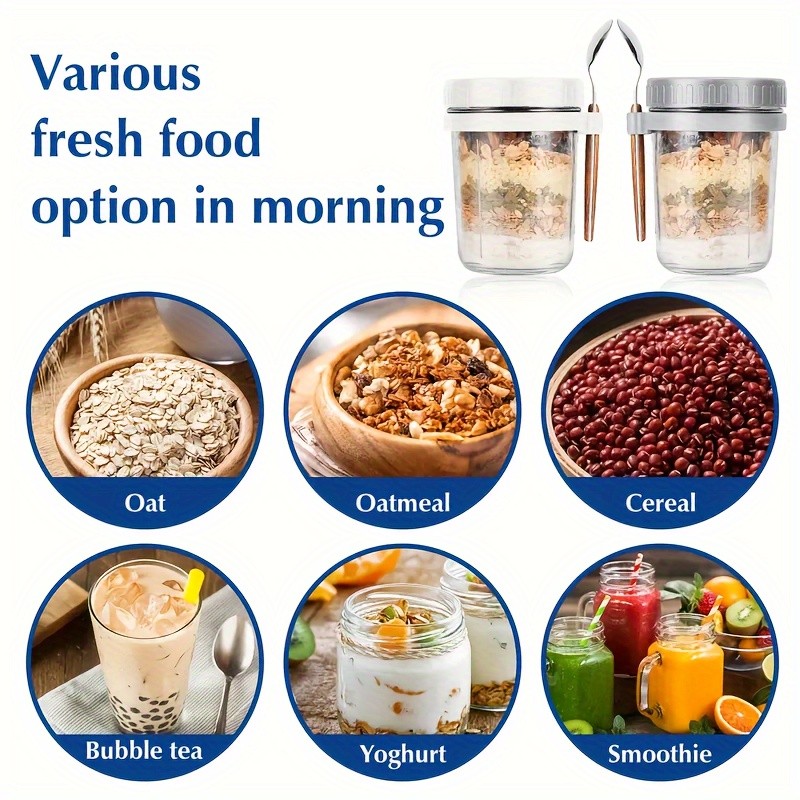 FARIDABIO 12oz Overnight Oat Cup  Portable Glass Container with Lid and Spoon for On-the-Go Breakfast