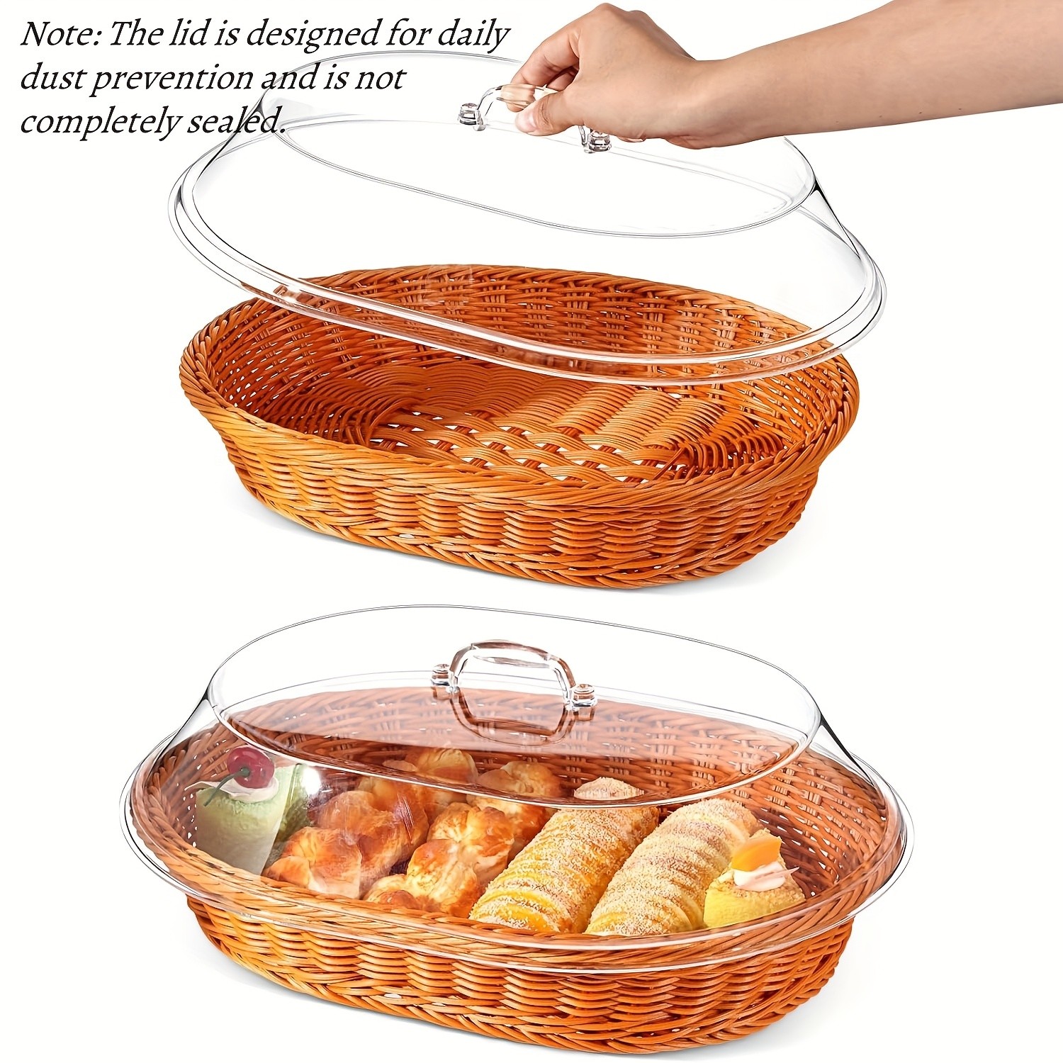 FARIDABIO Bread Basket with Clear Acrylic Lid  Stylish and Durable Food Storage for Pastries and Desserts
