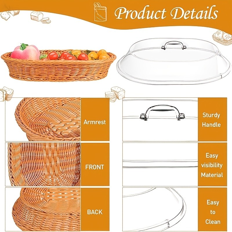 FARIDABIO Bread Basket with Clear Acrylic Lid  Stylish and Durable Food Storage for Pastries and Desserts