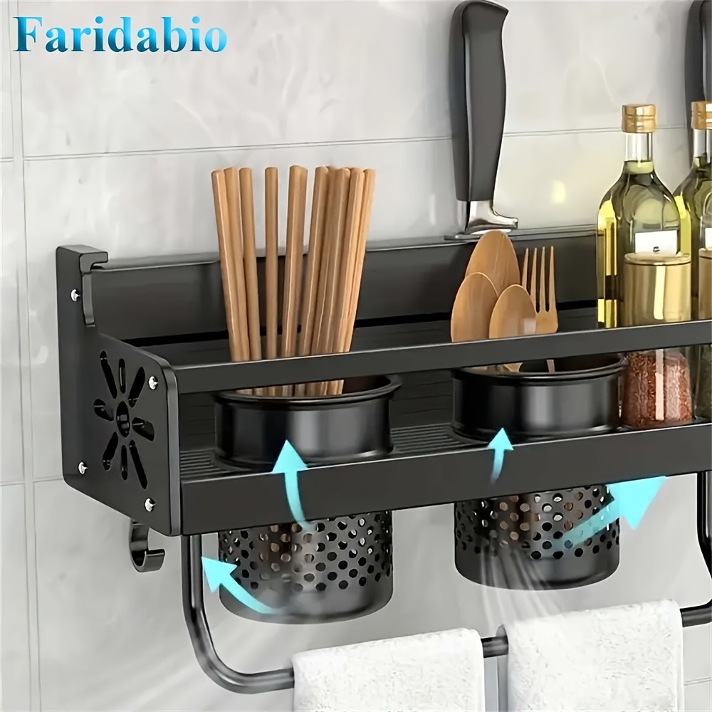 FARIDABIO Varnished Metal Hanging Shelf  Wall-Mounted Kitchen Utensil Rack with Hooks