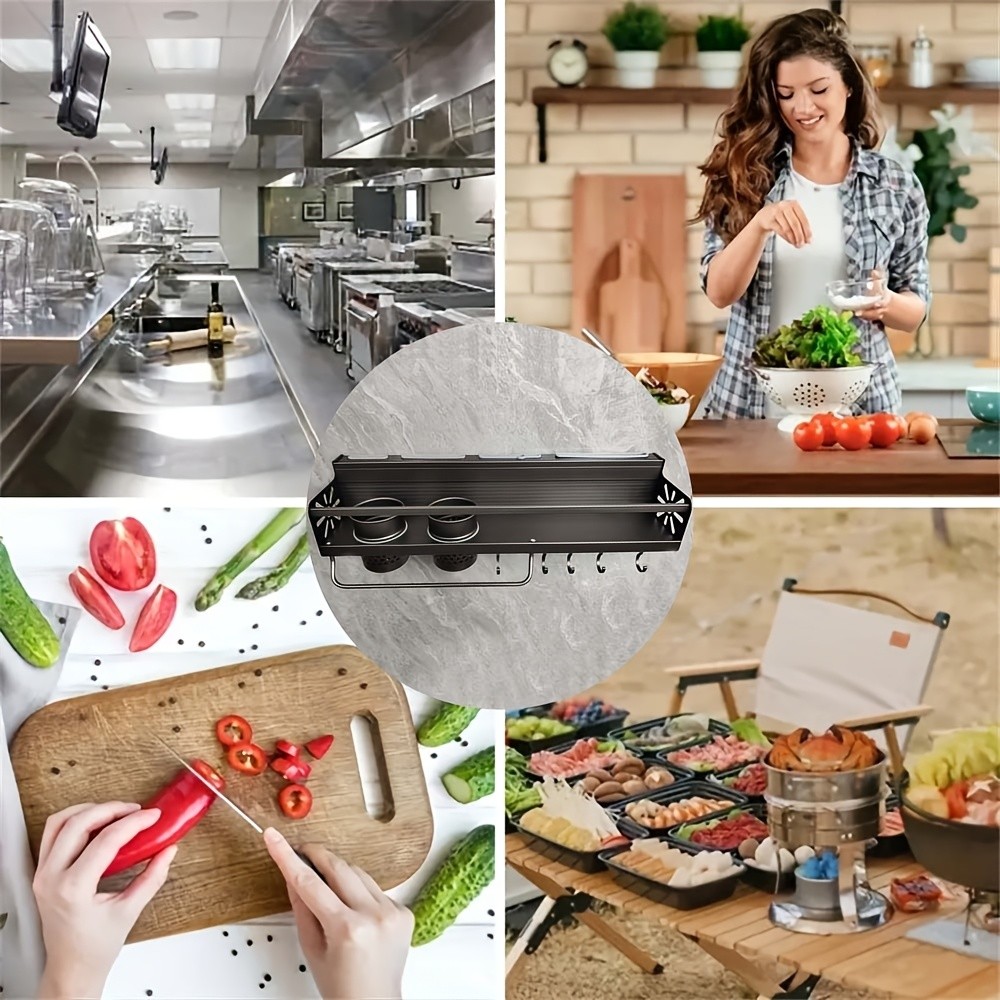 FARIDABIO Varnished Metal Hanging Shelf  Wall-Mounted Kitchen Utensil Rack with Hooks