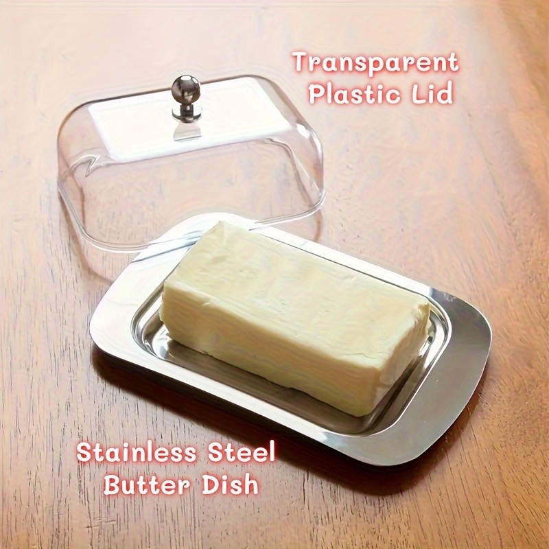 FARIDABIO Premium Butter Dish Stainless Steel Butter Keeper with Plastic Cover