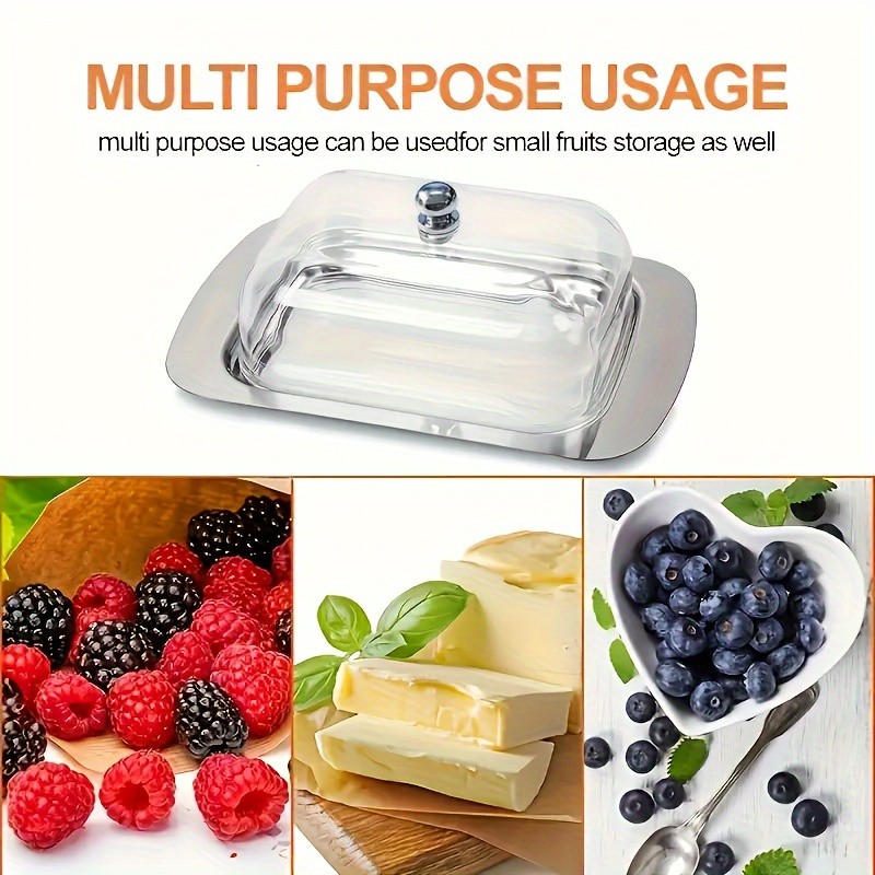 FARIDABIO Premium Butter Dish Stainless Steel Butter Keeper with Plastic Cover