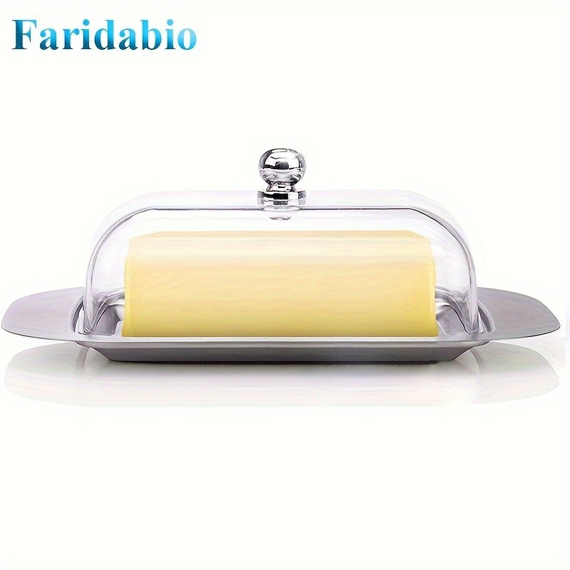 FARIDABIO Premium Butter Dish Stainless Steel Butter Keeper with Plastic Cover