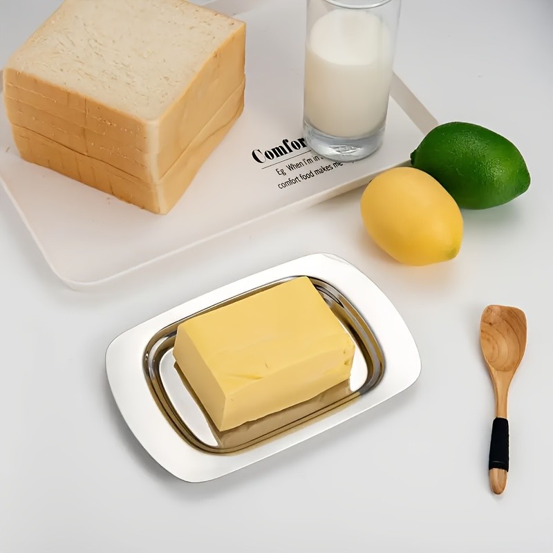 FARIDABIO Premium Butter Dish Stainless Steel Butter Keeper with Plastic Cover