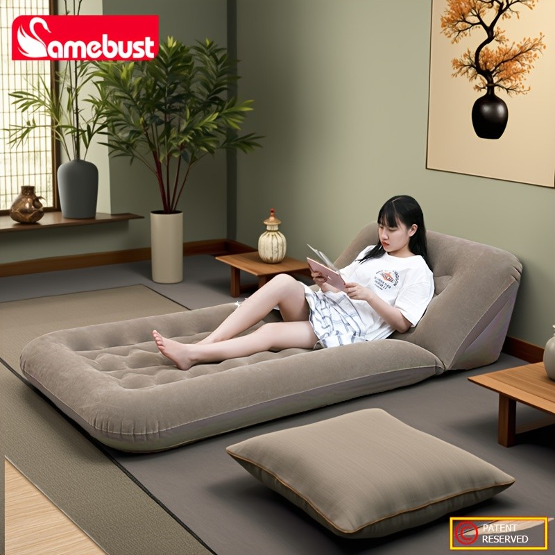 CAMEBUST Inflatable Flocking Sofa Adjustable Single Foldable Airbed Mattress for Home and Outdoor Relaxation