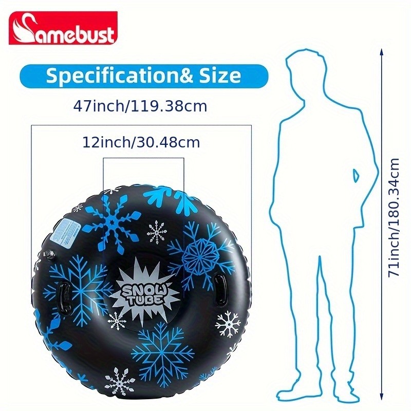 CAMEBUST 47-Inch Black Inflatable Snow Tube  Durable PVC White Snow Sled for Family Fun
