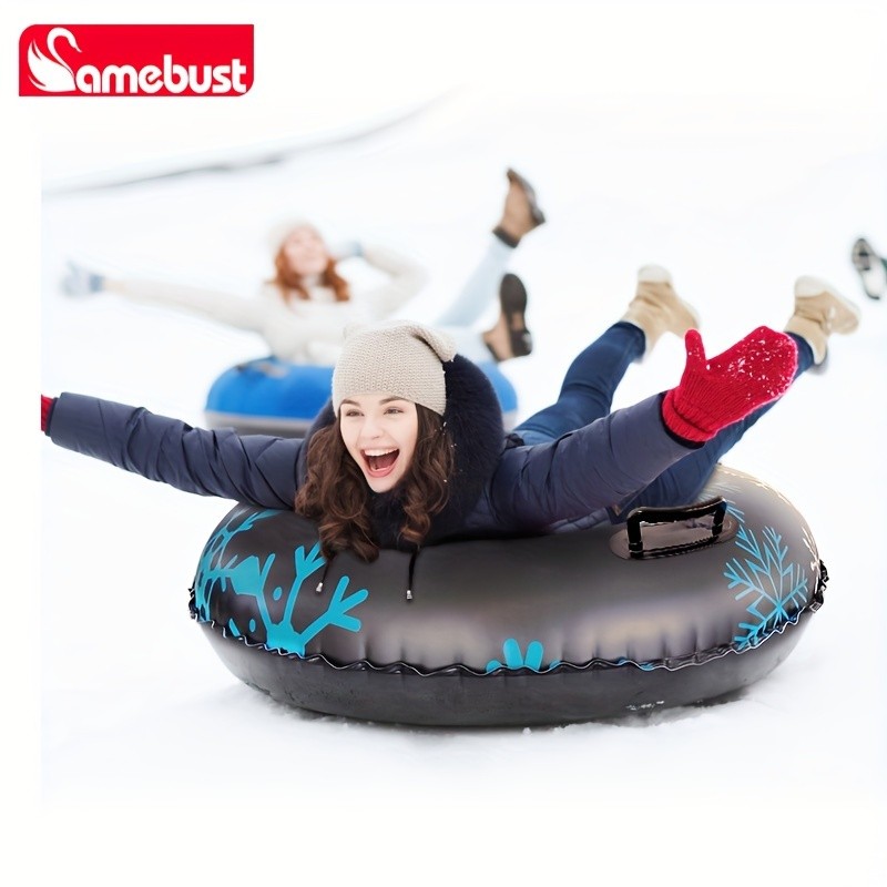 CAMEBUST 47-Inch Black Inflatable Snow Tube  Durable PVC White Snow Sled for Family Fun