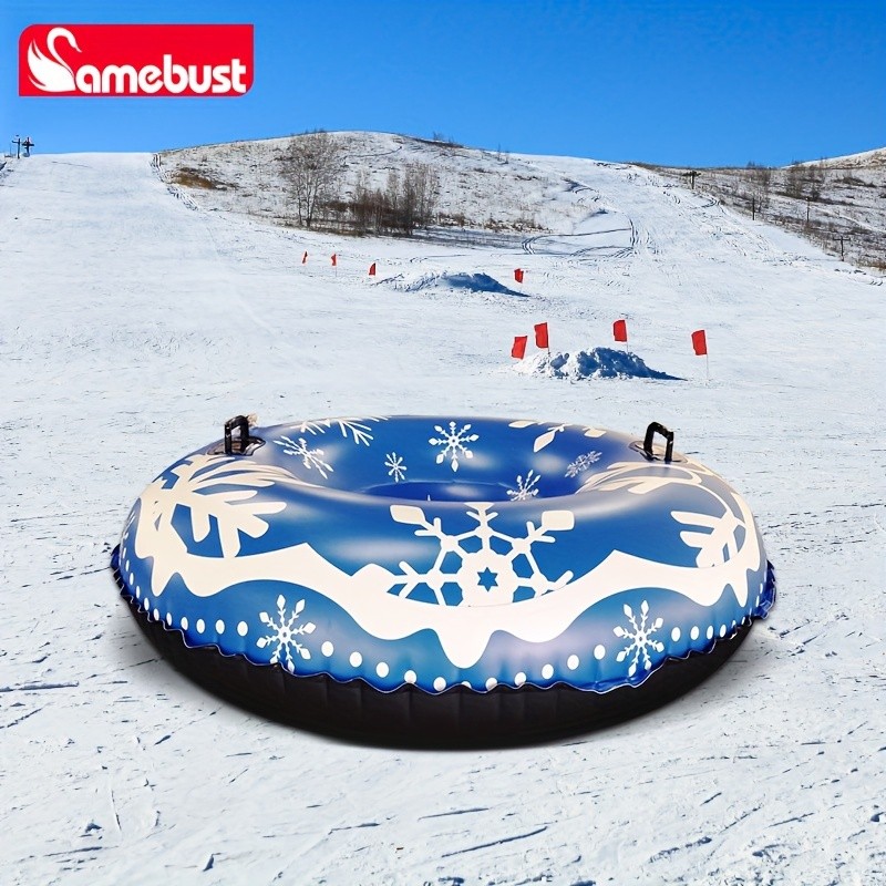 CAMEBUST 47-Inch Black Inflatable Snow Tube  Durable PVC White Snow Sled for Family Fun