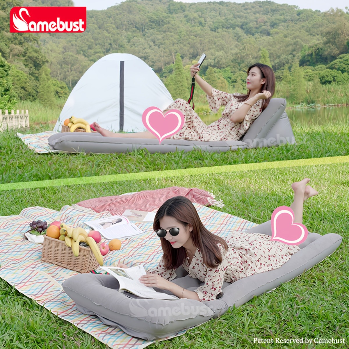 CAMEBUST Inflatable Flocked PVC Sofa  Single Foldable Air Mattress for Home and Outdoor Use