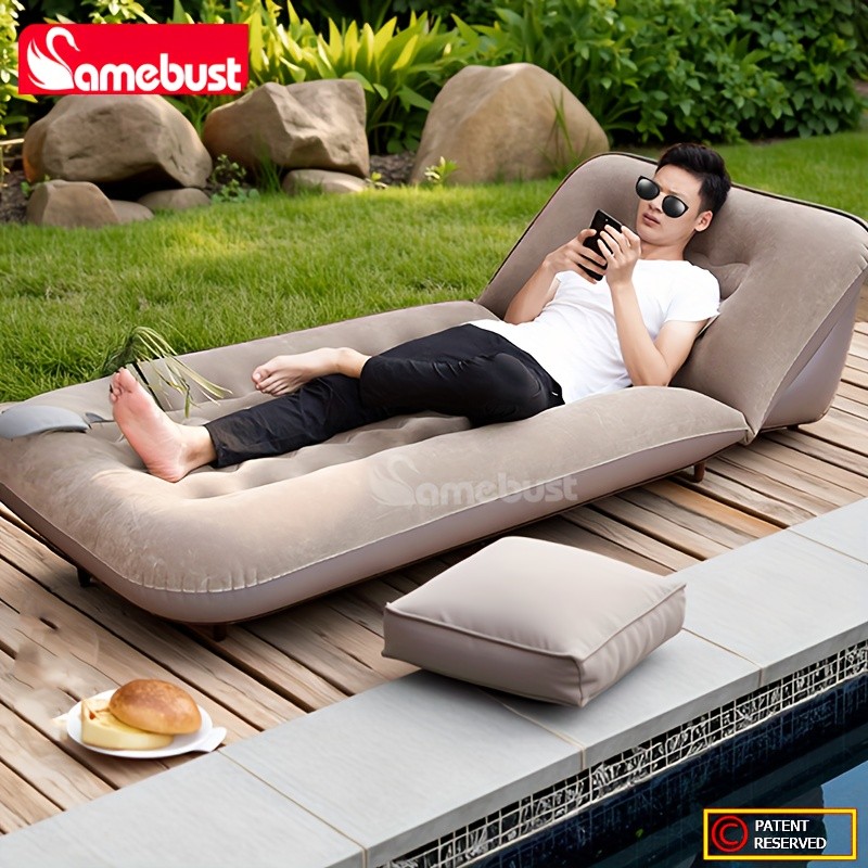 CAMEBUST Inflatable Flocked PVC Sofa  Single Foldable Air Mattress for Home and Outdoor Use