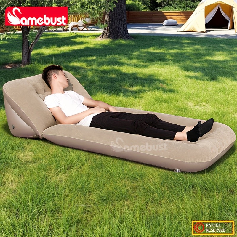 CAMEBUST Inflatable Flocked PVC Sofa  Single Foldable Air Mattress for Home and Outdoor Use