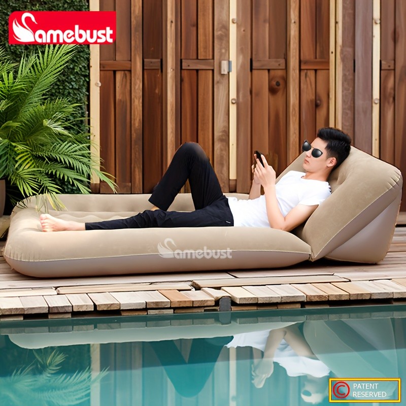 CAMEBUST Inflatable Flocked PVC Sofa  Single Foldable Air Mattress for Home and Outdoor Use