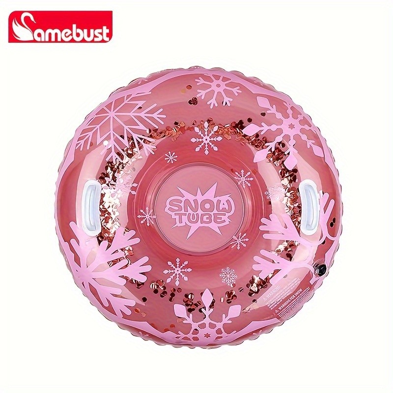 CAMEBUST 91.44cm Heavy-Duty Inflatable Snow Tube Pink/White Blow-Up Sled with Star & Snowflake Design