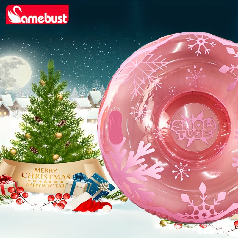 CAMEBUST 91.44cm Heavy-Duty Inflatable Snow Tube Pink/White Blow-Up Sled with Star & Snowflake Design
