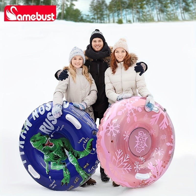 CAMEBUST 91.44cm Heavy-Duty Inflatable Snow Tube Pink/White Blow-Up Sled with Star & Snowflake Design