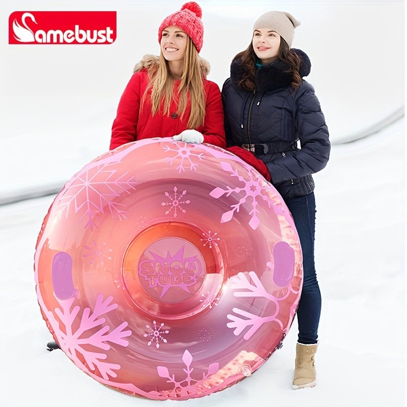 CAMEBUST 91.44cm Heavy-Duty Inflatable Snow Tube Pink/White Blow-Up Sled with Star & Snowflake Design