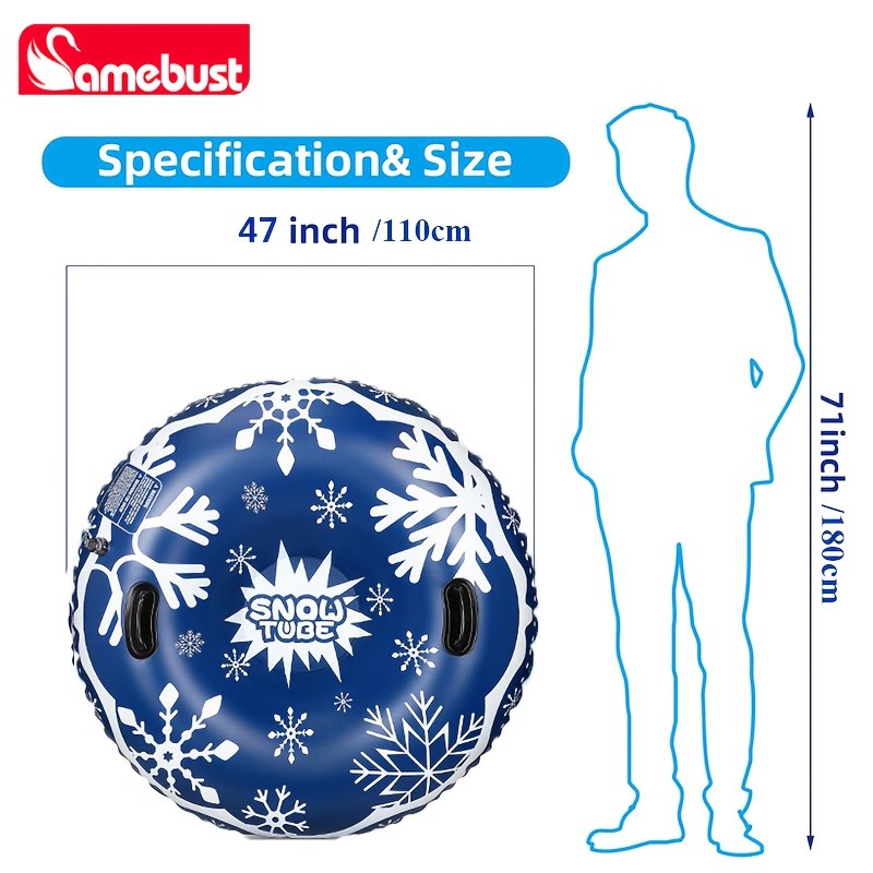 CAMEBUST 119.38cm Inflatable Snow Tube with Dual Handles  Heavy-Duty Snow Sled for Winter Fun