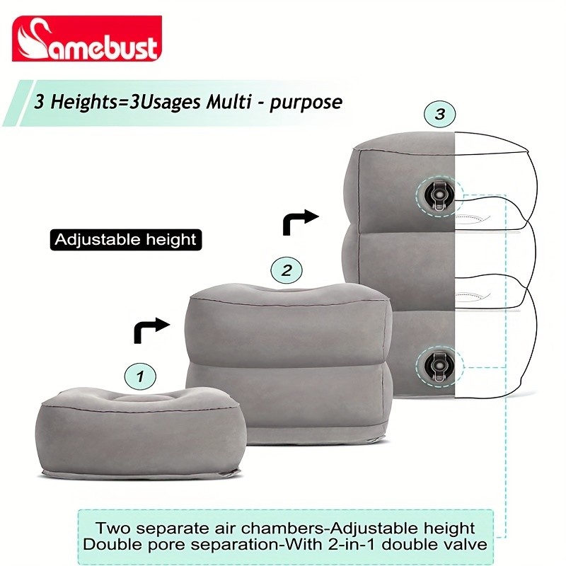 CAMEBUST Inflatable Foot Rest Pillow Adjustable Cushion for Travel, Airplane, and Car Comfort