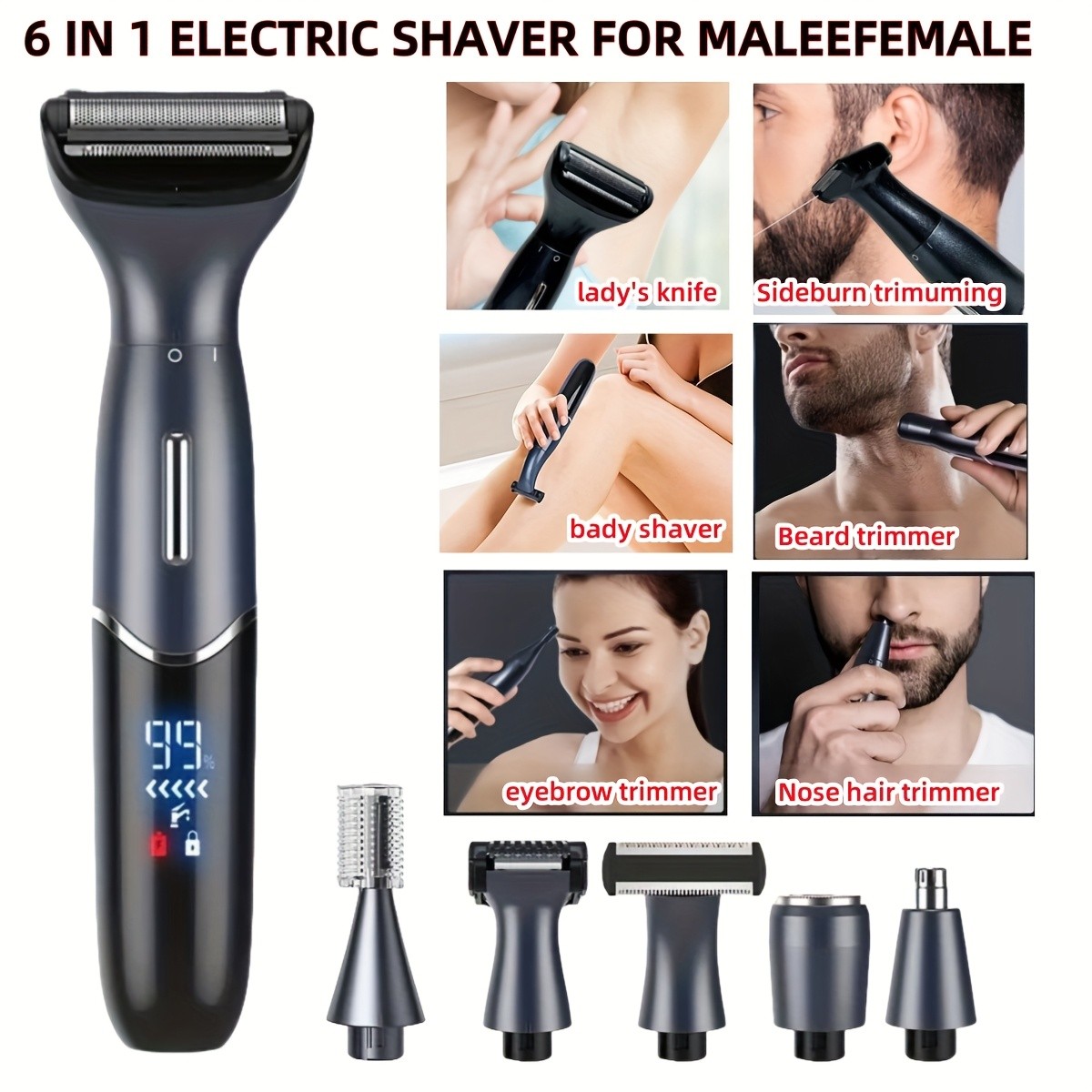 GZHJGOS 6-in-1 Men's & Women's Bikini Trimmer & Shaver