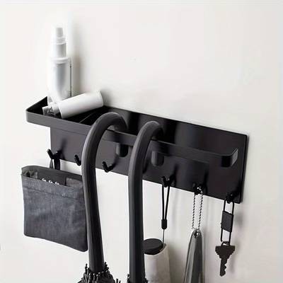 PMMJ Space-Saving Magnetic Metal Storage Rack with Key Hooks  Wall-Mounted Organizer for Umbrellas, Sprays, and Towels