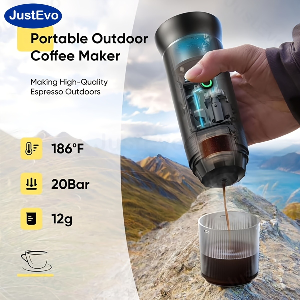 JUSTEVO Electric Coffee Maker Smart Temperature Control and Fast Brewing for the Perfect Cup