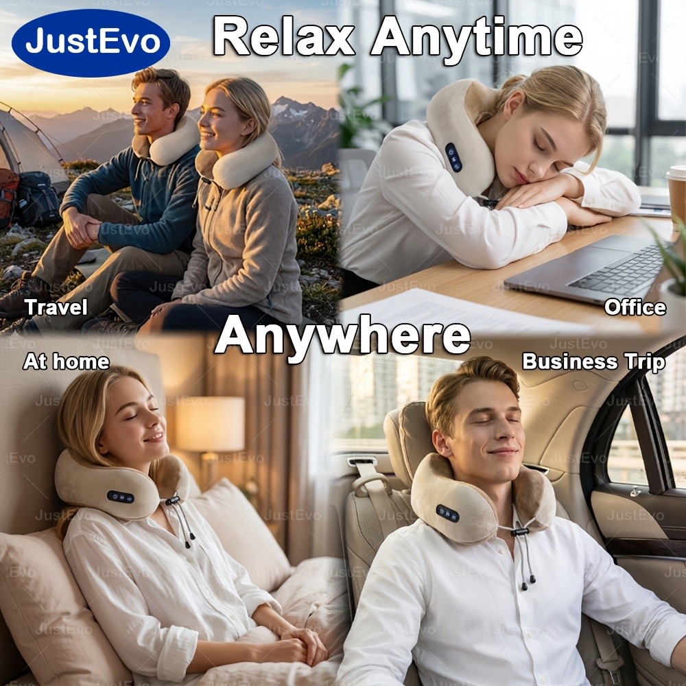 JUSTEVO 3D Kneading Neck Massage Pillow  Extra-Thick Memory Foam for Ultimate Comfort and Relaxation