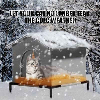 KEMORELA Classic Style Outdoor Cat House  All-Season Enclosed Pet Shelter with Warm Mats